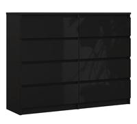 3E 3xE living.com Commode 8 tiroirs 120 cm, Couleur : Noir Mat/Noir Brillant, L : 120 cm, P : 39 cm, H : 102 cm,