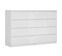 3E 3xE living.com Commode 8 tiroirs 138 cm, Couleur : Blanc Mat/Blanc Brillant, L : 138 cm, P : 39 cm, H : 102 cm,