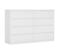 3E 3xE living.com Commode 8 tiroirs 138 cm, Couleur : Blanc Mat, L : 138 cm, P : 39 cm, H : 102 cm,