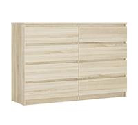 3E 3xE living.com Commode 8 tiroirs 138 cm, Couleur : Chêne Sonoma, L : 138 cm, P : 39 cm, H : 102 cm,