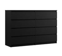 3E 3xE living.com Commode 8 tiroirs 138 cm, Couleur : Noir Mat, L : 138 cm, P : 39 cm, H : 102 cm,