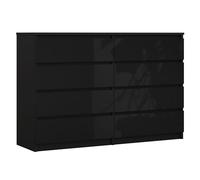 3E 3xE living.com Commode 8 tiroirs 138 cm, Couleur : Noir Mat/Noir Brillant, L : 138 cm, P : 39 cm, H : 102 cm,