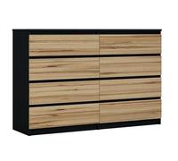 3E 3xE living.com Commode 8 tiroirs Noir/wotan Chêne, L : 140 cm, H : 101 cm, P : 39 cm
