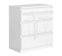3E 3xE living.com Commode avec 3 tiroirs 70 cm, Blanc/Blanc Brillant