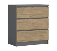 3E 3xE living.com Commode avec 3 tiroirs Anthracite/chêne Lancelot, L : 70 cm, H : 79 cm P : 39 cm