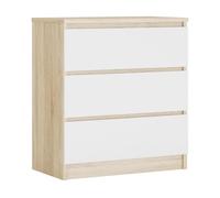 3E 3xE living.com Commode avec 3 tiroirs chêne Sonoma/Blanc, L : 70 cm, H : 79 cm P : 39 cm