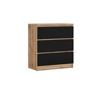 3E 3xE living.com Commode avec 3 tiroirs Chêne wotan/Noir, L : 70 cm, H : 79 cm P : 39 cm