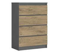 3E 3xE living.com Commode avec 4 tiroirs Anthracite/chêne Lancelot, L : 70 cm, H : 101 cm, P : 39 cm
