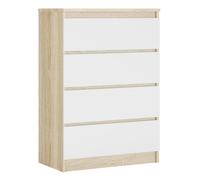 3E 3xE living.com Commode avec 4 tiroirs chêne Sonoma/Blanc, L : 70 cm, H : 101 cm, P : 39 cm
