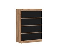 3E 3xE living.com Commode avec 4 tiroirs Chêne wotan/Noir, L : 70 cm, H : 101 cm, P : 39 cm