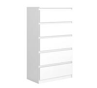 3E 3xE living.com Commode avec 5 tiroirs 70 cm, Blanche, D : 70 x 39 x 125 cm.