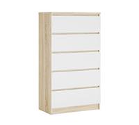 3E 3xE living.com Commode avec 5 tiroirs chêne Sonoma/Blanc, L : 70 cm, H : 125 cm P : 39 cm