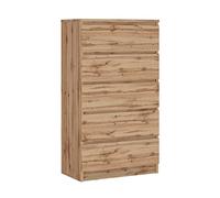 3E 3xE living.com Commode avec 5 tiroirs chêne wotan, L : 70 cm, H : 125 cm P : 39 cm