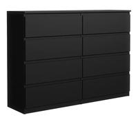 3E 3xE living.com Commode avec 8 tiroirs 140 cm, Noir, D : 140 x 39 x 101 cm,