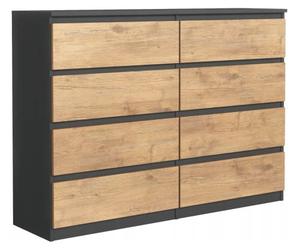 3E 3xE living.com Commode avec 8 tiroirs Anthracite & Chêne Lancelot, L : 120 cm, H: 101 cm, P: 39 cm