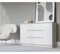 3E 3xE living.com Commode avec Deux Portes et Trois tiroirs Couleur : Blanc/Blanc Brillant, D : L : 140 cm, P 39 cm, H : 78 cm
