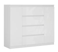 3E 3xE living.com Commode en Couleur Blanc/Blanc Brillant, D : L : 120 cm, P 39 cm, H : 101 cm, avec Deux Portes et Quatre tiroirs