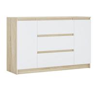 3E 3xE living.com Commode en Couleur Sonoma/Blanc, D : L : 120 cm, P 39 cm, H : 78 cm, avec Deux Portes et Trois tiroirs