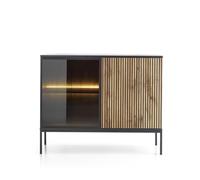 3E 3xE living.com Commode étroite Moderne à façade cannelée, 104 × 83 × 39 cm, chêne Noir/Wotan