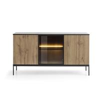 3E 3xE living.com Commode Large Moderne avec Portes et façade cannelée 154×83×39 cm, Noir/Chêne Wotan