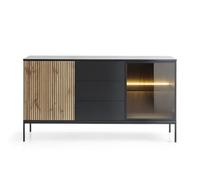 3E 3xE living.com Commode Large Moderne et façade cannelée 154×83×39 cm, Noir/Chêne Wotan