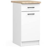3E 3xE living.com Edersen Meuble de cuisine avec tiroir et porte avec plan de travail de cuisine en blanc et sonoma (l : 40 x 85 x 46 cm) - Plus de pièces au choix