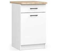3E 3xE living.com Edersen Meuble de cuisine avec tiroir et porte avec plan de travail de cuisine en blanc et sonoma (l : 50 x 85 x 46 cm) - Plus de pièces au choix