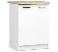 3E 3xE living.com EDERSEN Meuble de cuisine bas avec 2 portes avec plan de travail de cuisine en blanc et sonoma (l : 60 x 85 x 46 cm) - Plus de pièces au choix