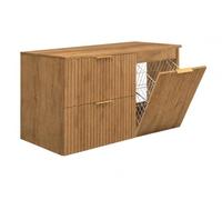 3E 3xE living.com Ensemble de Meubles de Salle de Bain avec Panier à Linge et Plan, poignées dorées, chêne Craft, 100 x 46 x 57 cm