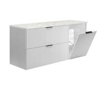 3E 3xE living.com Ensemble de Meubles de Salle de Bain avec Panier à Linge et Plan, poignées Noires, Blanc/marbre Bianco, 120 x 46 x 57 cm