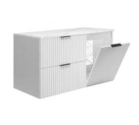 3E 3xE living.com Ensemble de Meubles de Salle de Bain avec Panier à Linge et Plan, poignées Noires, Blanc/marbre Bianco, 100 x 46 x 57 cm