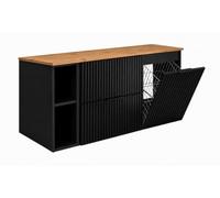 3E 3xE living.com Ensemble de Meubles de Salle de Bain avec Panier à Linge, Noir/Plan Chêne Craft/Poignées Noires, 120 x 57 x 46 cm