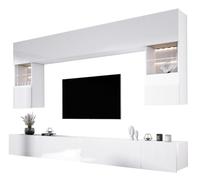 3E 3xE living.com Ensemble Meuble TV Mural, Blanc Mat/Blanc Brillant, Meuble Mural à LED pour Salon