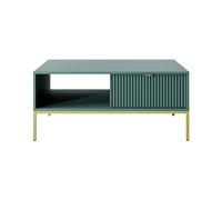 3E 3xE living.com Lamelli Table basse de style moderne, longueur 104 cm en deux couleurs (vert + pieds dorés)