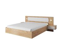 3E 3xE living.com Lit 160x200 avec 2 Tables de Chevet, Chêne Craft et Blanc, 256 x 92,3 x 208,2 cm