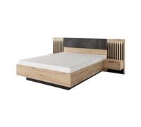 3E 3xE living.com Lit 160x200 avec Tables de Chevet, Chêne Artisanal + Anthracite, 263,8 x 104 x 210 cm