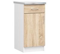3E 3xE living.com Meuble de cuisine Cansaro, meuble bas avec tiroir et porte avec plan de travail de cuisine en blanc et blanc (l : 40 x 82 x 45 cm) - Plus de pièces au choix