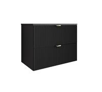 3E 3xE living.com Meuble de Salle de Bain à façade rainurée de 80 cm avec 2 tiroirs, Noir avec poignée dorée, 80 × 47 × 60 cm