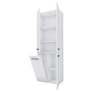 3E 3xE living.com Meuble de Salle de Bain avec 5 étagéres et Un Panier à Linge, Blanche, P : 30 cm, H : 174 cm, L: 60 cm