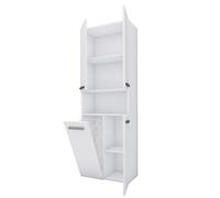3E 3xE living.com Meuble de Salle de Bain avec 5 étagéres et Un Panier à Linge, Blanche, P : 30 cm, H : 174 cm, L : 60 cm