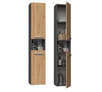 3E 3xE living.com Meuble de Salle de Bain Bagnoli Slim I Anthracite & chêne Artisanal, L : 30 cm, H : 174 cm, p : 30 cm