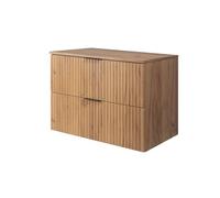 3E 3xE living.com Meuble de Salle de Bain, chêne Craft avec poignée Noire/avec Plaque supérieure, 80 x 57 x 46 cm