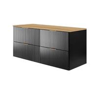 3E 3xE living.com Meuble de Salle de Bain, Noir/Chêne Craft + poignée dorée, 120 x 57 x 46 cm