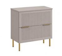 3E 3xE living.com Meuble de Salle de Bain sous Vasque avec Plan, 2 Tiroirs à Fermeture Douce, Façade Cannelée MDF 18 mm, Cachemire + Plan Cachemire, Poignées Dorées, Pieds Dorés, 60 x 46 x 73,6 cm