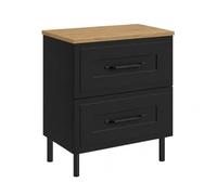 3E 3xE living.com Meuble de Salle de Bain sous Vasque avec Plan, 2 Tiroirs à Fermeture Douce, Façade Cannelée MDF 19 mm, Noir + Plan Chêne Craft, Poignées Noires, Pieds Noirs, 60 x 46 x 73,6 cm
