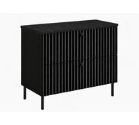 3E 3xE living.com Meuble de Salle de Bain sur Pieds avec Plan 80, Noir + Plan Effet marbre Black Royal, poignées en Trois Couleurs, Pieds Noirs, 80 x 44,4 x 73,6 cm