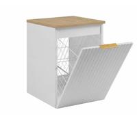 3E 3xE living.com Meuble de Salle de Bain Suspendu avec Panier, Blanc/Plan Chêne Clair, poignée dorée, 40 x 46 x 58,6 cm