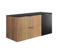 3E 3xE living.com Meuble de Salle de Bain Suspendu, chêne Craft/Plateau en marbre Noir Aspect imprimé (MDF), 120 x 57 x 46 cm