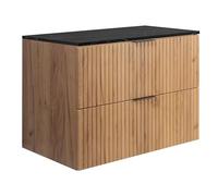 3E 3xE living.com Meuble de Salle de Bain Suspendu, chêne Craft/Plateau en marbre Noir Aspect imprimé (MDF), 80 x 57 x 46 cm
