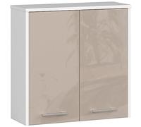 3E 3xE living.com Meuble de Salle de Bain Suspendu : Deux Portes, Deux étagères, Couleur : Blanc/Cappuccino Brillant, D : L : 60 cm, H : 60 cm, P : 22,5 cm.